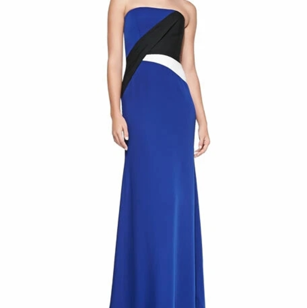 BCBGMaxAzria Strapless Blue Dress with Black and White Accents